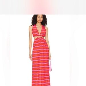Show me your mumu Vibrant Pink and Red Halter Maxi Dress xs